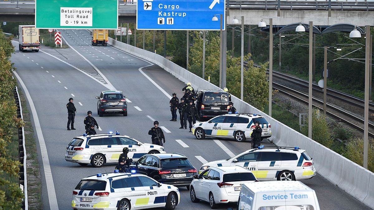 Police closes the Oresund bridge nr Copenhagen, Denmark, September 28, 2018
