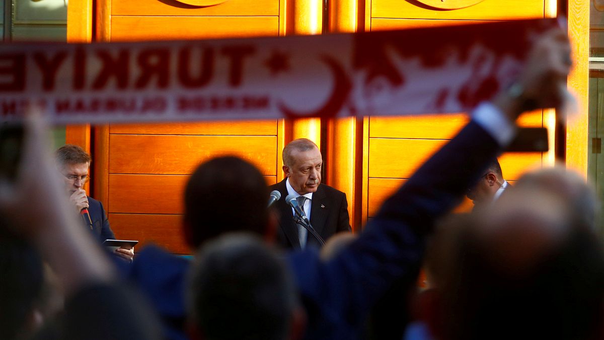 Turkish President Tayyip Erdogan delivers a speech in Cologne, Germany