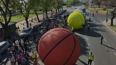Buenos Aires celebrates Youth Olympics with giant sports balls art installation
