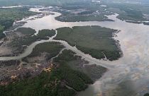  the Niger delta where signs of oil spills can be seen in Port Harcourt