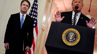 Donald Trump speaks at the ceremonial swearing-in of Brett Kavanaugh