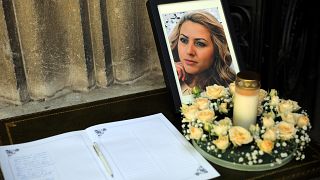 Photo of killed Bulgarian journalist Viktoria Marinova before her funeral
