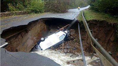 Watch: Road collapses due to French floods