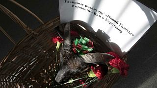 Critical Russian newspaper receives severed goat’s head, funeral wreath