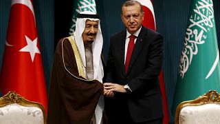 FILE PHOTO: Turkey's President Tayyip Erdogan and Saudi King Salman 