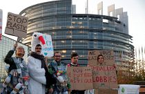 Manifestation contre le plastique devant le Parlement européen