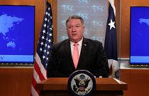 US Secretary of State Mike Pompeo speaks to reporters during a news brief