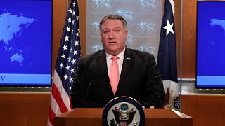 US Secretary of State Mike Pompeo speaks to reporters during a news brief