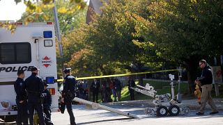 Police and a bomb disposal robot