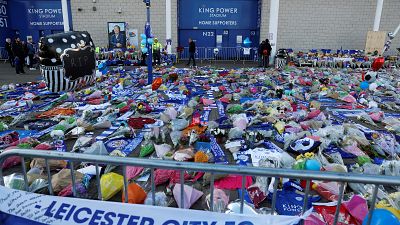 Tributes are left outside Leicester City FC's King Power stadium