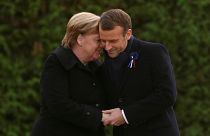 Merkel e Macron na cerimónia do centenário do armistício