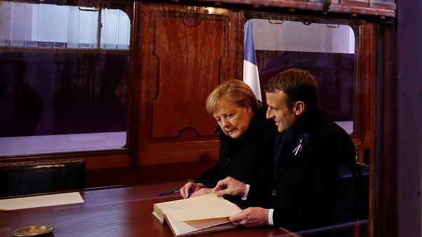 Macron és Merkel Compiègne-ben Macron és Merkel Compiègne-ben