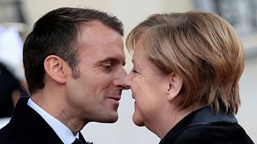 Emmanuel Macron and Angela Merkel on November 11, 2018.