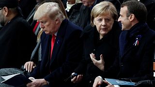 Emmanuel Macron, Angela Merkel and Donald Trump