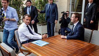 Macron and Zuckerberg during a meeting in Paris on May 23, 2018.