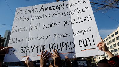 New York'ta eylem: Amazon'un genel merkezini burada istemiyoruz