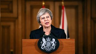 Prime Minister Theresa May holds a news conference at Downing Street.
