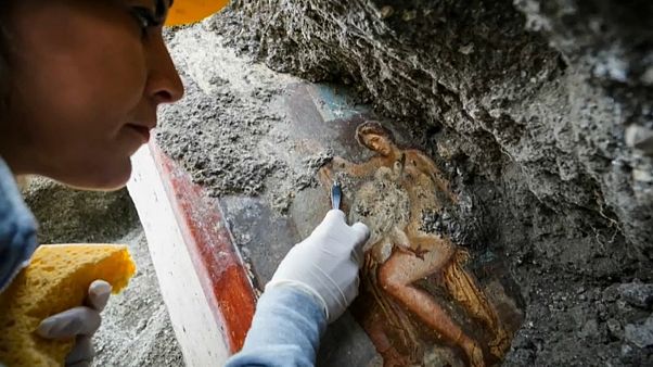 Pompeii'de yeni keşif: Tanrıça Leda ve kuğu kılığında Zeus'un duvar resmi Pompeii'de yeni keşif: Tanrıça Leda ve kuğu kılığında Zeus'un duvar resmi
