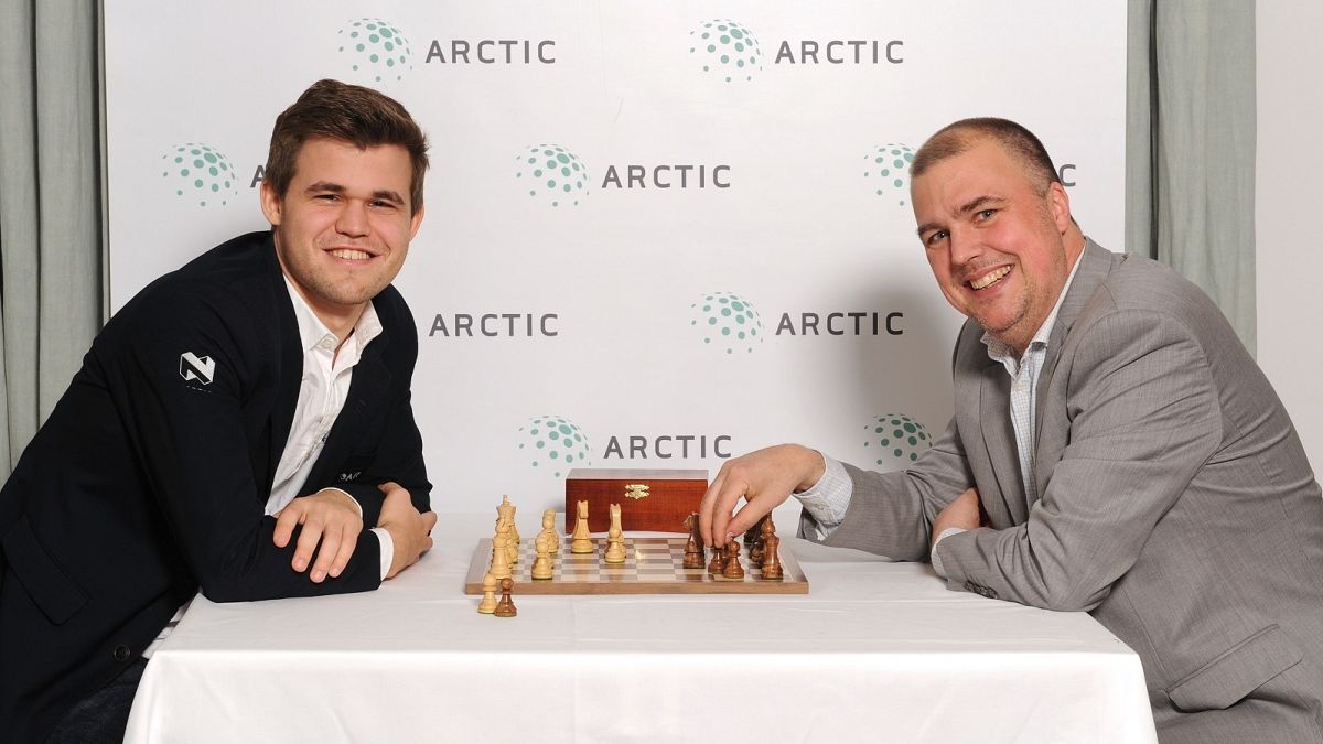 Chess grandmaster Magnus Carlsen (left) with Carl Fredrik Johansson.