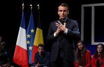 Emmanuel Macron lors d'une conférence à l'Université Catholique de Louvain