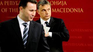 Gruevski pictured left. Orban pictured right