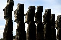 A view of "moai" statues in Ahu Akivi, on Easter Island