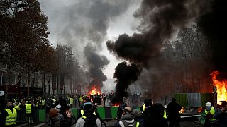 Protesters wearing yellow vests