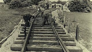 Construction of railway tracks leading to the Westerbork camp.