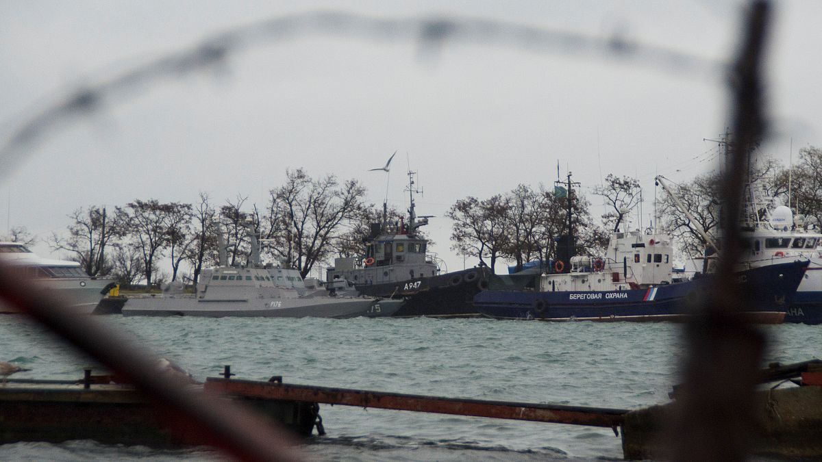 Ukrainian naval ships seized by Russia anchored in Kerch
