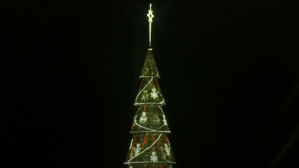 Floating Christmas tree lights up Rio de Janeiro's night sky