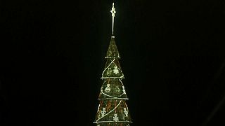 Floating Christmas tree lights up Rio de Janeiro's night sky