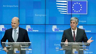 Pierre Moscovici e Mário Centeno anuncia acordo do Eurogrupo