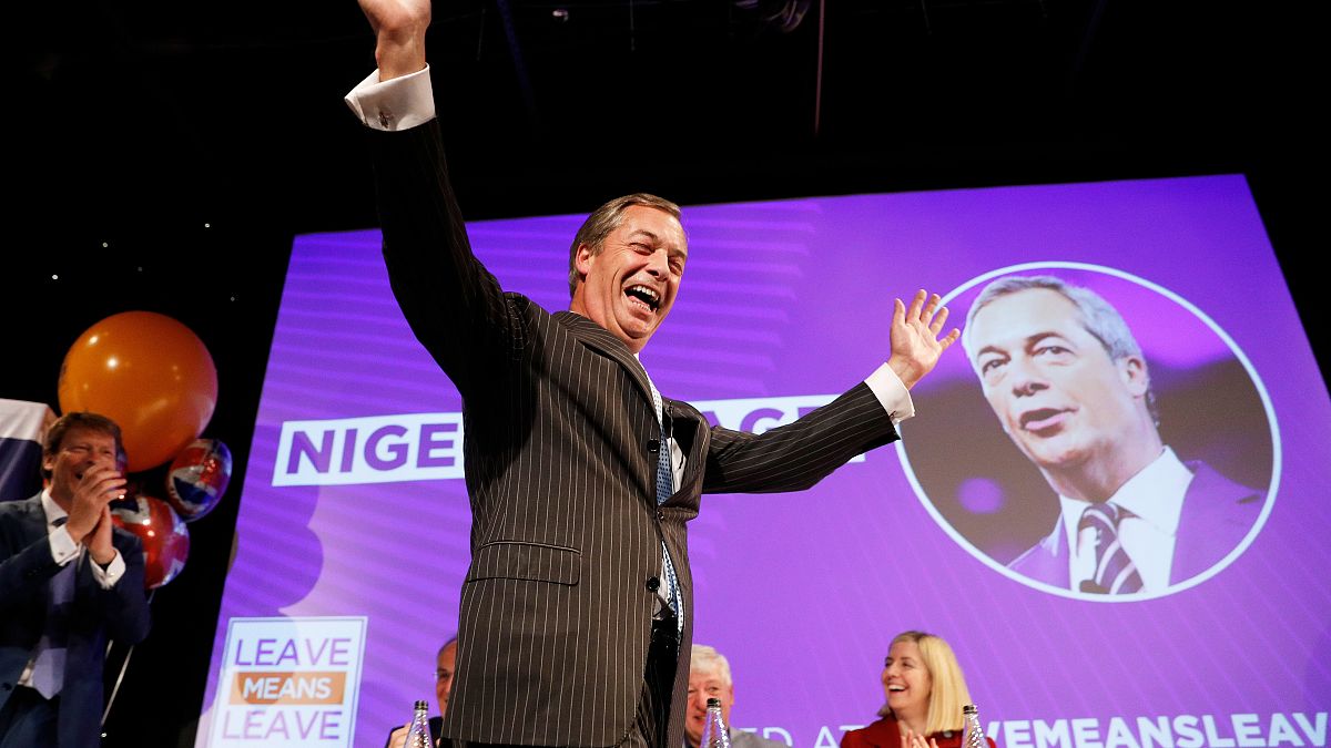 Nigel Farage, reacts at a 'Leave Means Leave' rally in September 2018