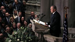 George W Bush delivers a eulogy at his father's funeral