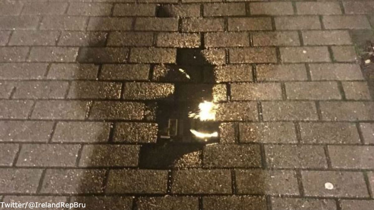 Puddle shape of Irish island spotted in Brussels street