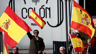 People gather at a rally calling for Spanish national unity in Madrid.