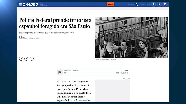 Portada digital del diario brasileño O Globo informando de la detención Portada digital del diario brasileño O Globo informando de la detención