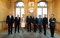 Swiss Federal Chancellor Walter Thurnherr (R) and the Federal Council.
