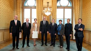 Swiss Federal Chancellor Walter Thurnherr (R) and the Federal Council.