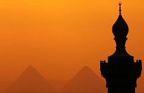 Sun sets over Great Pyramids of Giza where the couple alledgeldy posed nude