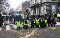 Protestors clash with police in Brussels