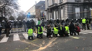 Protestors clash with police in Brussels