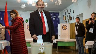 Nikol Pashinyan casts his ballot during an early parliamentary election