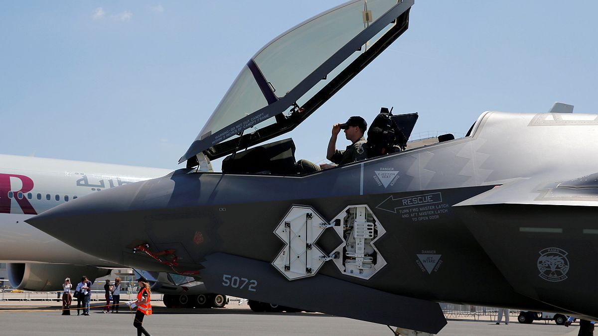 A US airman in the cockpit of a Lockheed Martin F-35 Lightning II aircraft