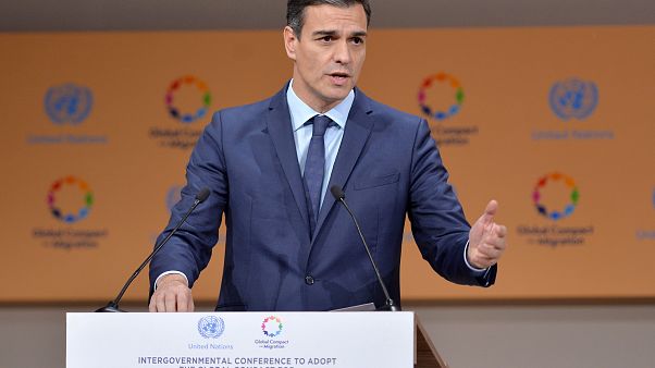 El presidente del Gobierno español, Pedro Sánchez, durante su intervención El presidente del Gobierno español, Pedro Sánchez, durante su intervención