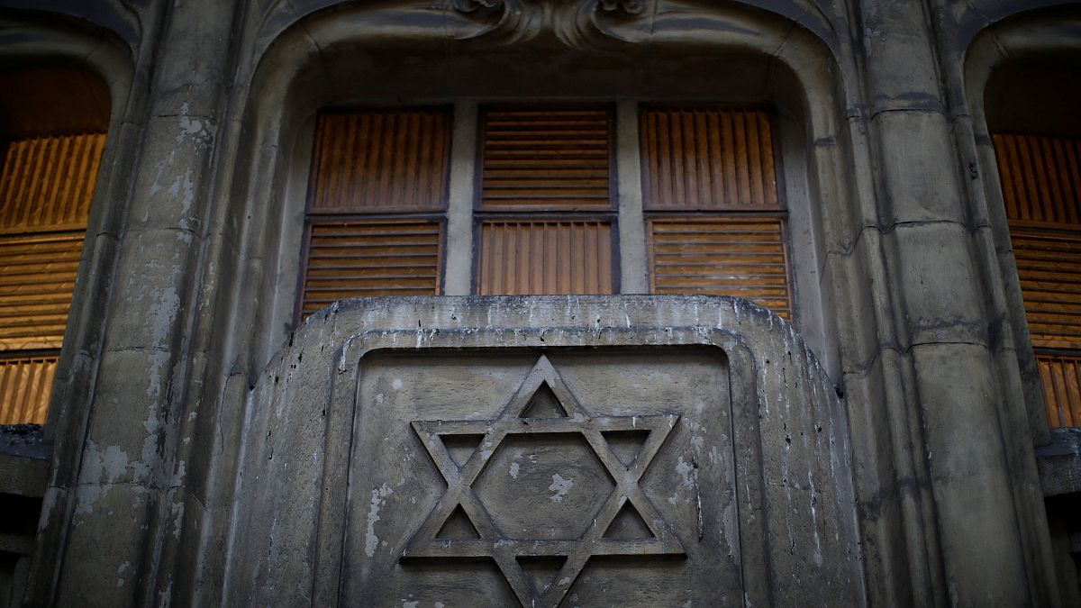 The Star of David on the facade of a synagogue in Paris, France.