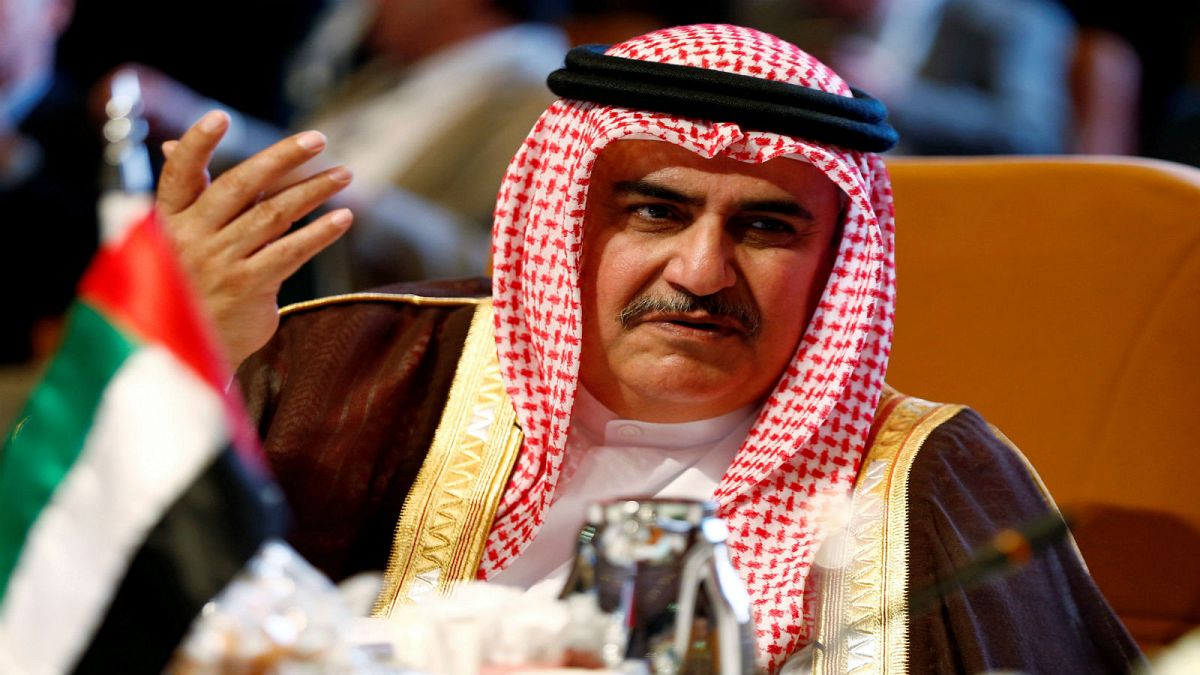 وزير خارجية البحرين خالد بن أحمد آل خليفة في المنامة 12 أبريل نيسان 2018