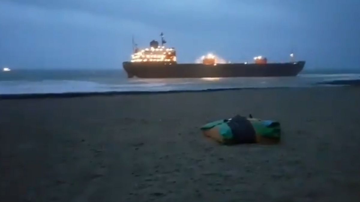 Russian cargo ship runs aground on the Cornwall coast