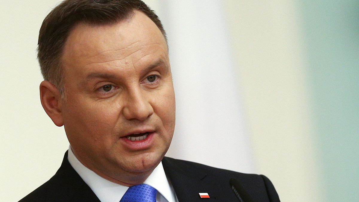 Poland's President Andrzej Duda speaks during a news conference