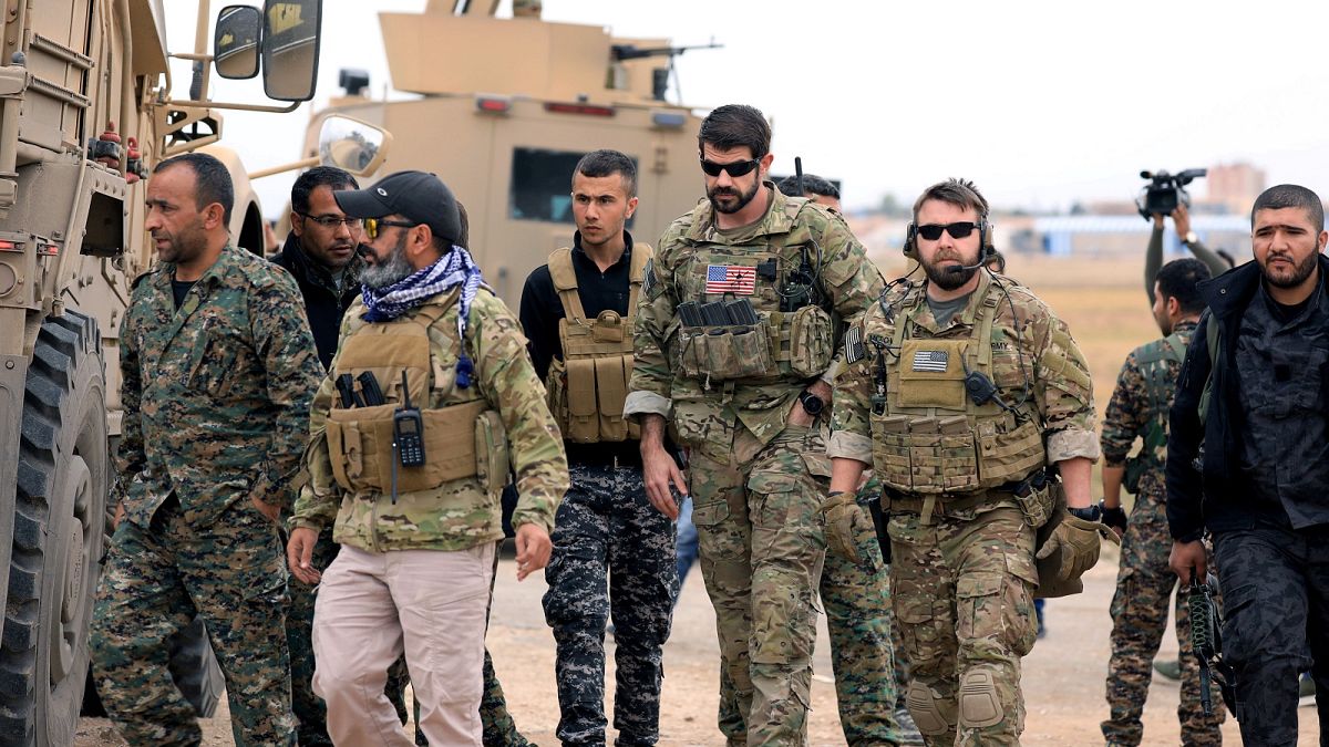 Syrian Democratic Forces and U.S. troops near Turkish border in Hasakah